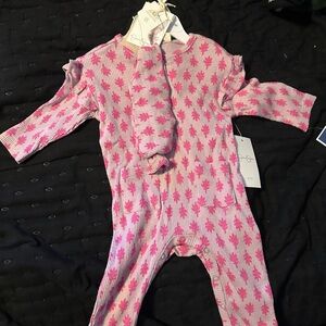 Pink Leaf Pattern Kids One Piece